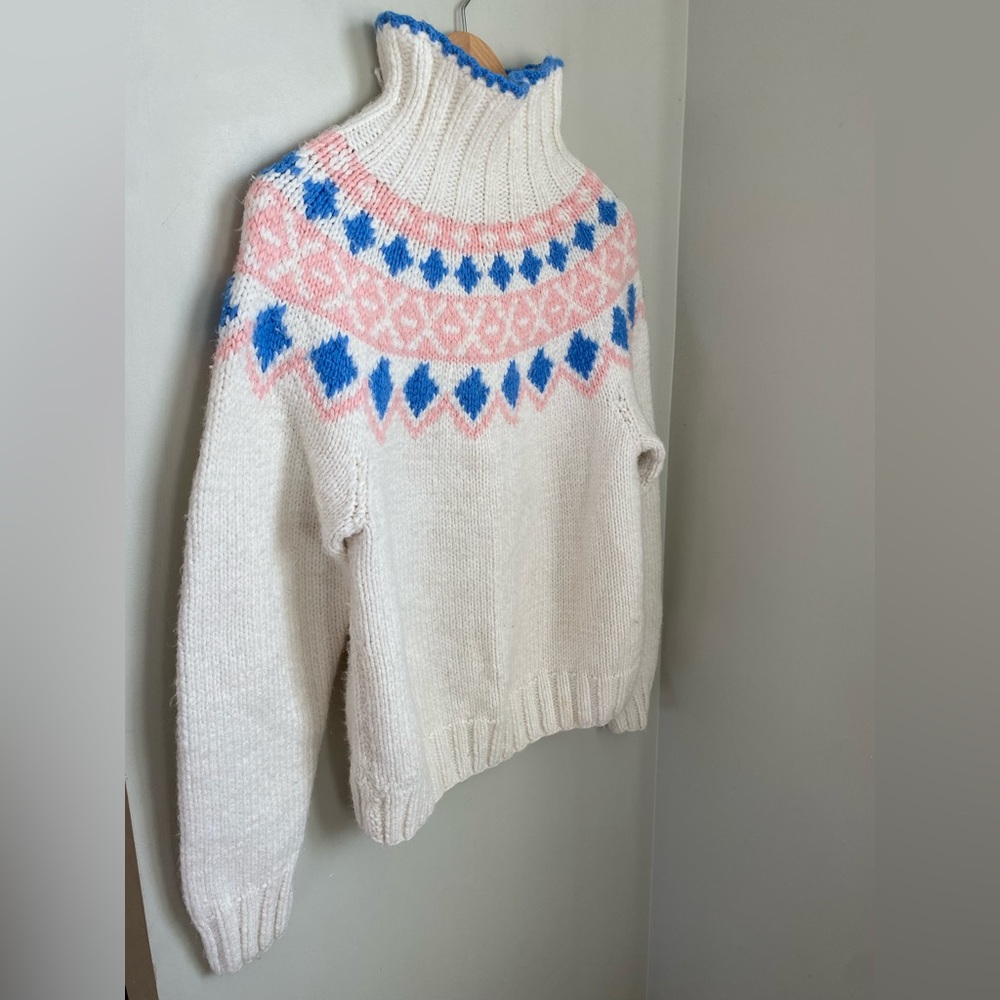 Vintage Hand-Knit Nordic Fair Isle Turtleneck Sweater Medium Cottagecore Boho - Picture 6 of 12